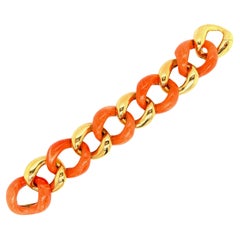 Seaman Schepps Bracelet à grands maillons en or jaune 18 carats et corail
