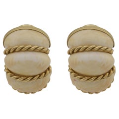 Seaman Schepps coral 18k yellow gold shrimp earrings
