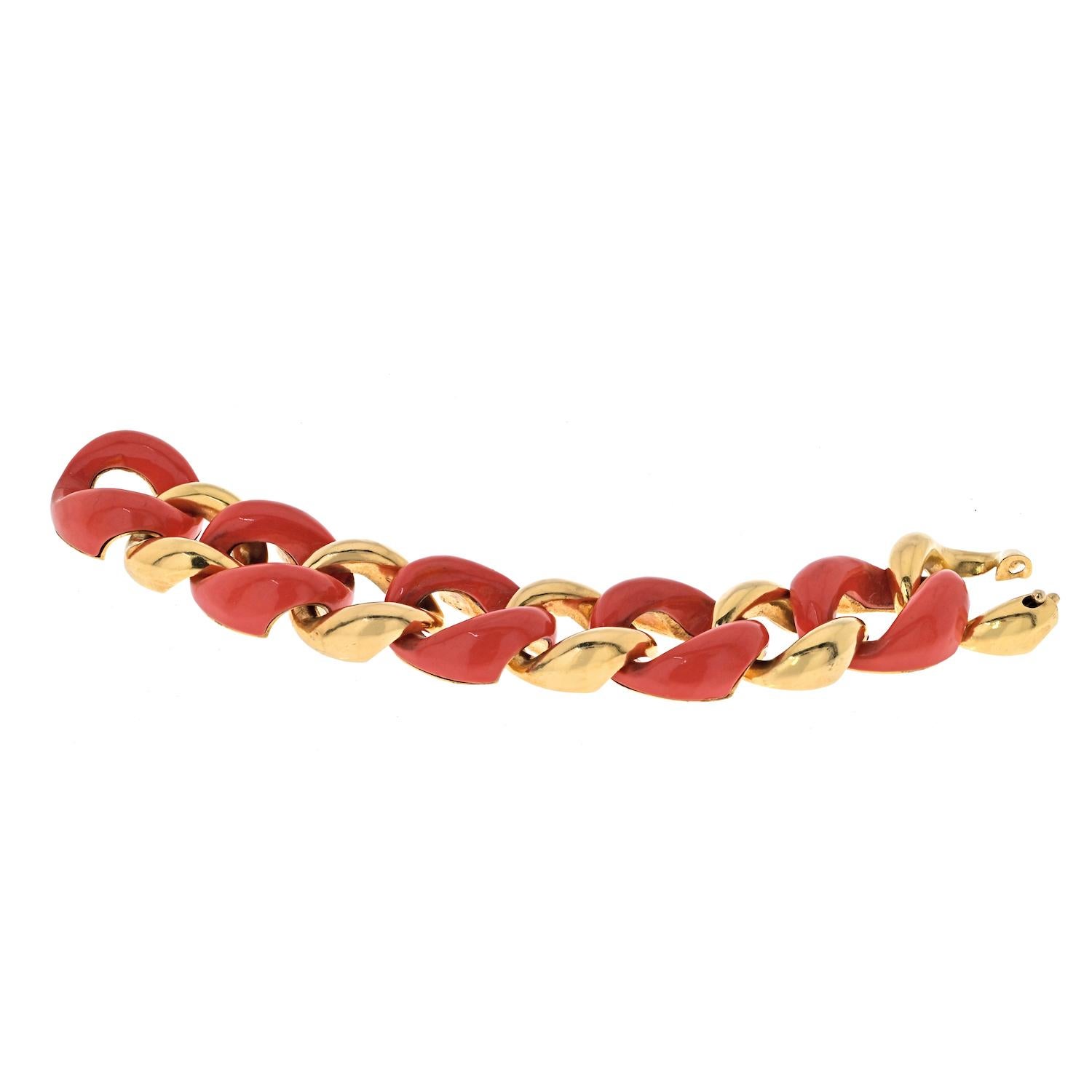Women's Seaman Schepps Coral And Gold Large Link Bracelet For Sale