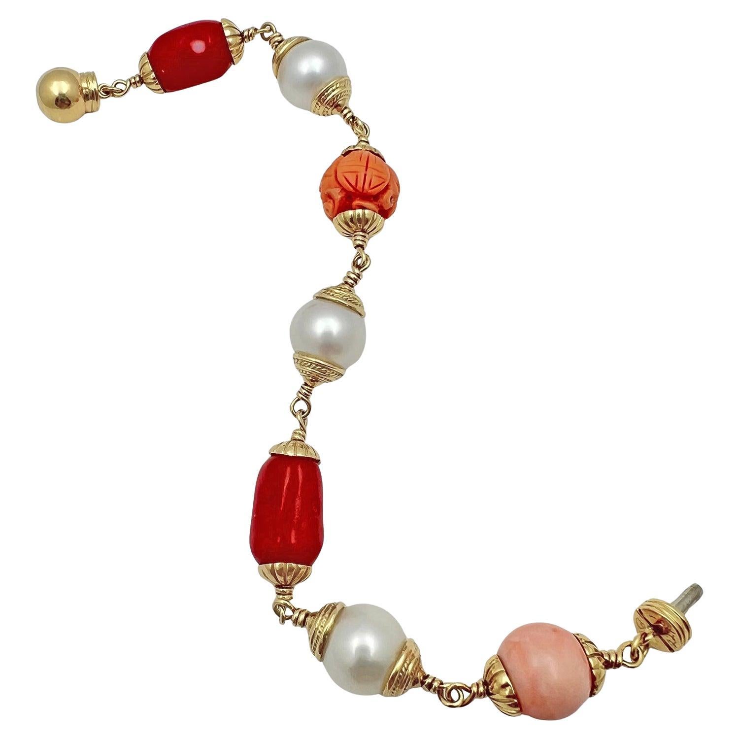Seaman Schepps Korallen-Perlen-Barock-Perlen-Armband Damen im Angebot