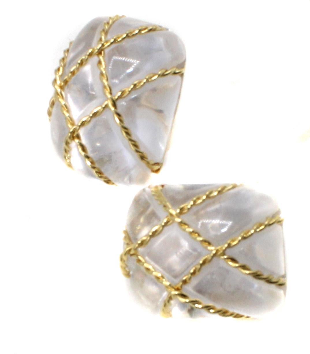 Cabochon Seaman Schepps Crystal 18 Karat Gold Cage Earrings