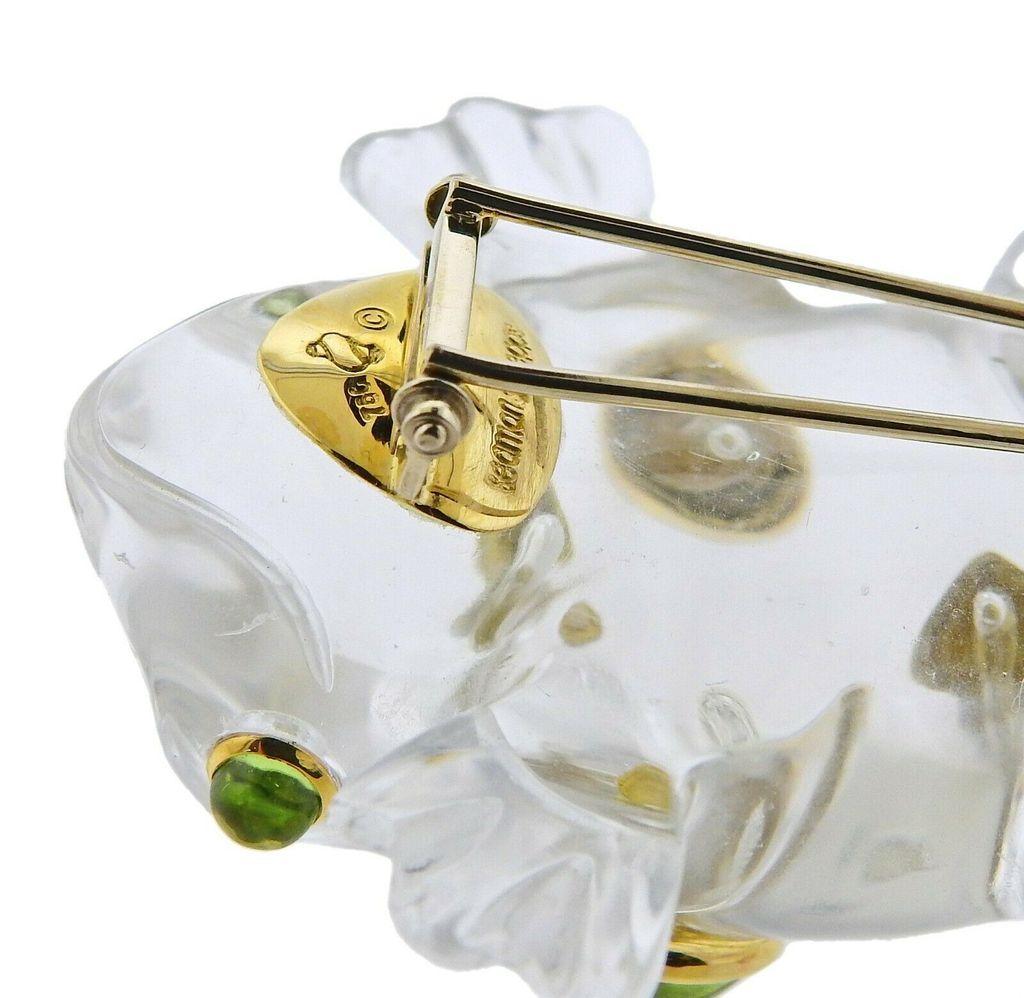 Women's or Men's Seaman Schepps Crystal Aquamarine Tourmaline Iolite Gold Frog Brooch For Sale