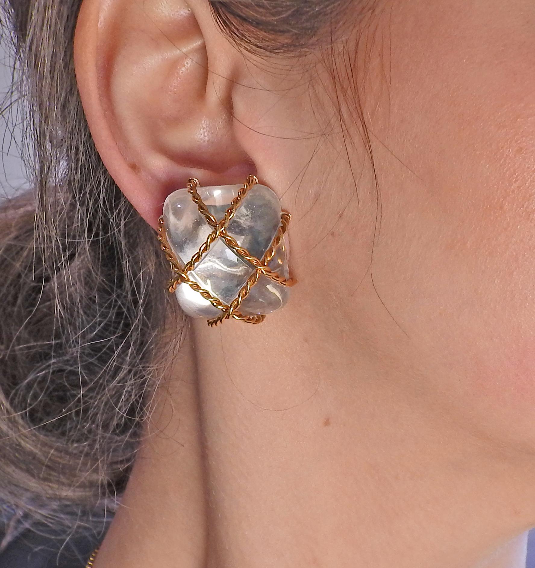 Seaman Schepps Crystal Gold Large Cage Earrings For Sale 2