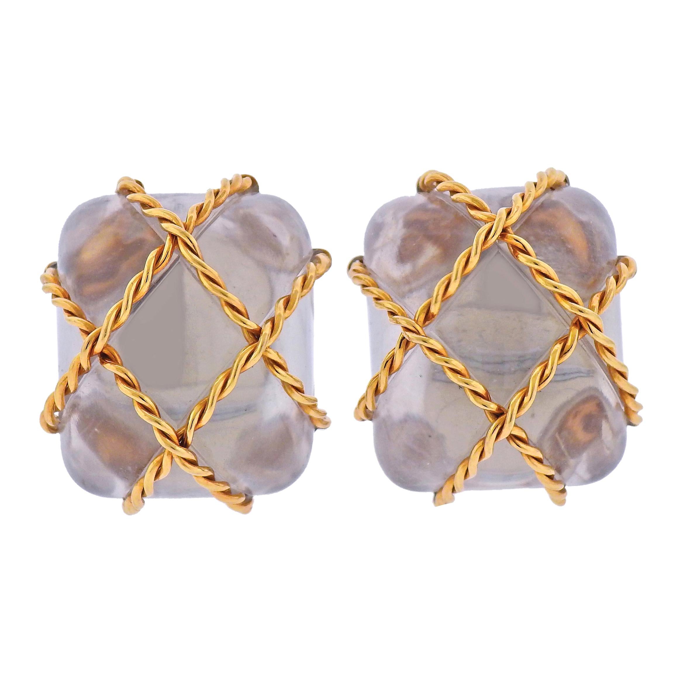 Seaman Schepps Crystal Gold Large Cage Earrings For Sale