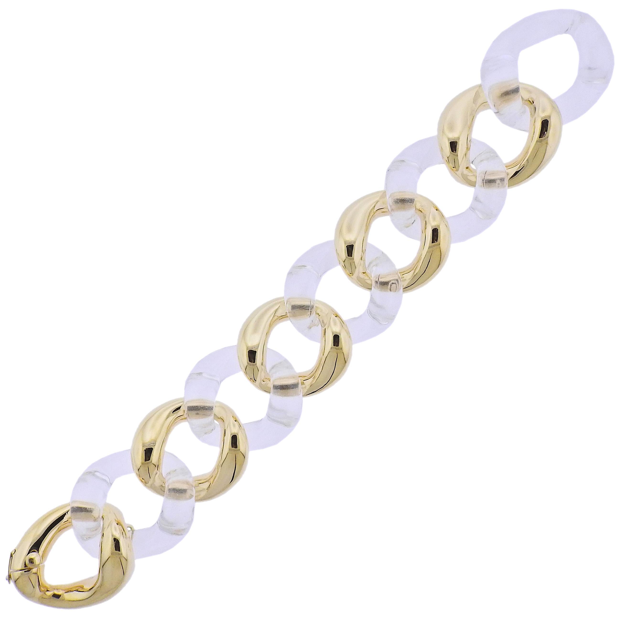 Seaman Schepps Crystal Gold Large Link Bracelet For Sale