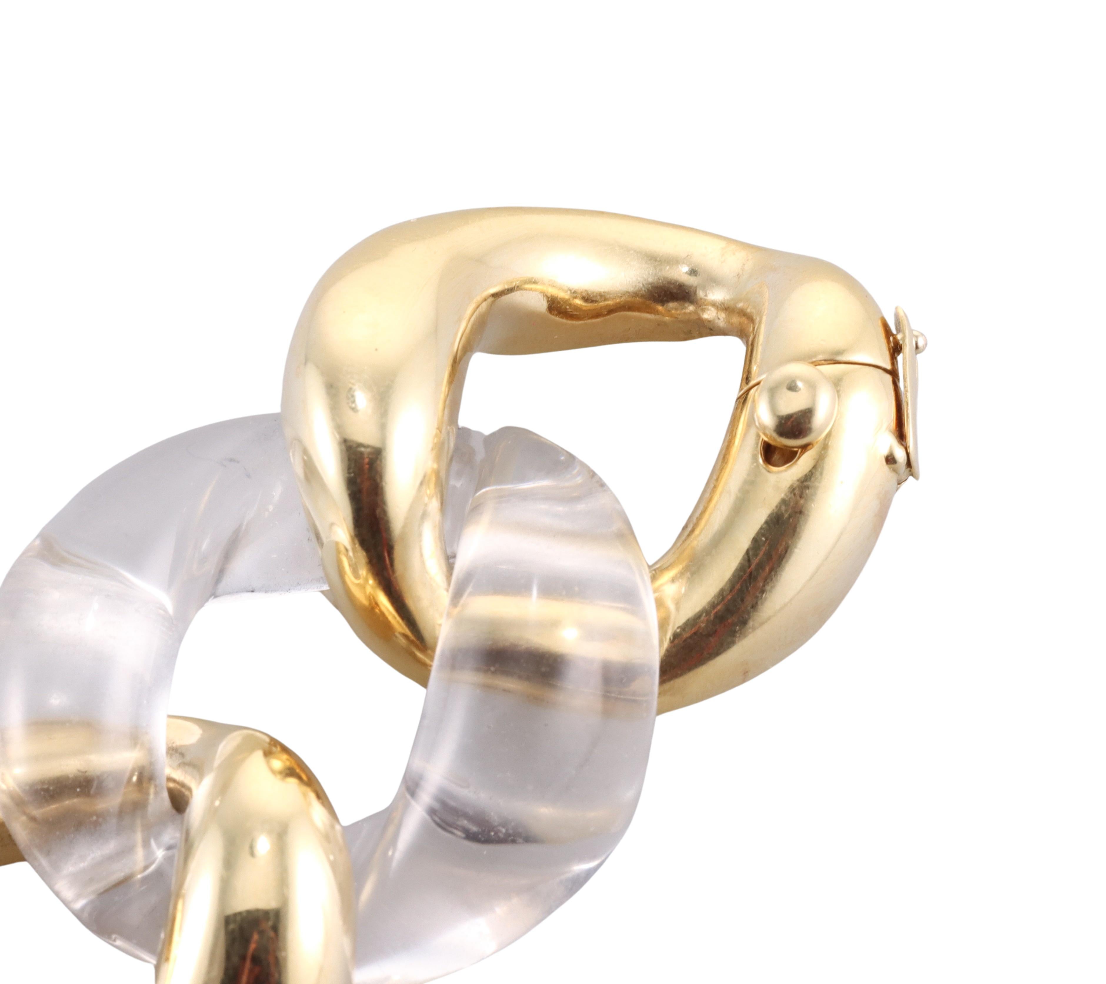 Round Cut Seaman Schepps Crystal Gold Link Bracelet For Sale