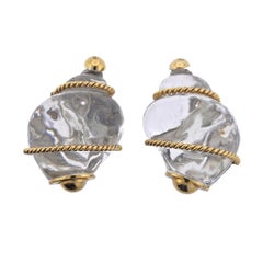 Seaman Schepps Crystal Gold Shell Motif Earrings