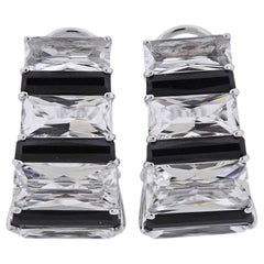 Seaman Schepps Crystal Onyx Gold Baguette Hoop Earrings