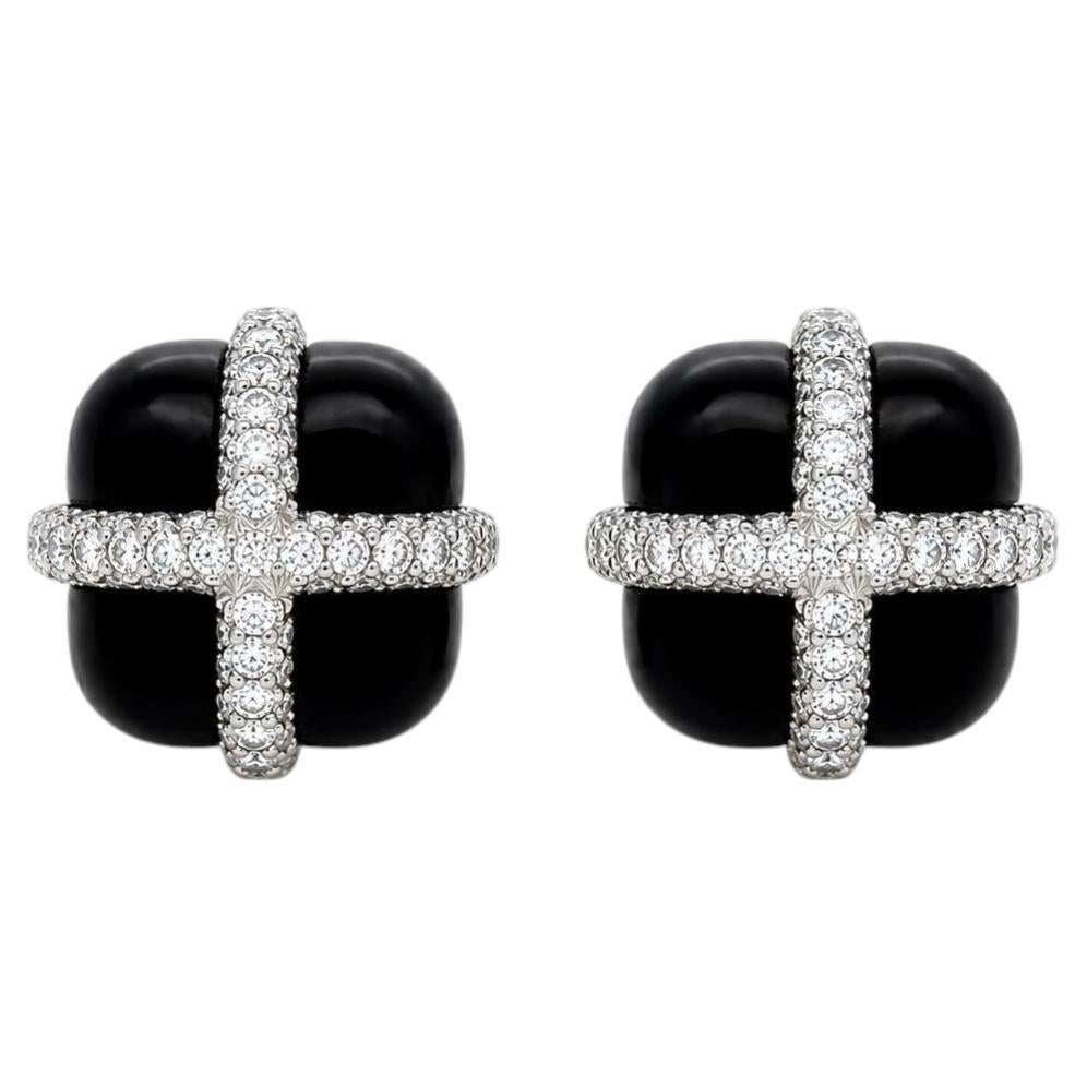Seaman Schepps, Diamond and Ebony Wood Earclips, 18 Karat White Gold