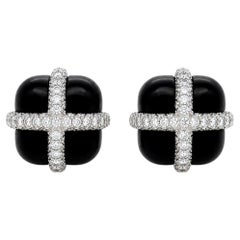 Seaman Schepps, Diamond and Ebony Wood Earclips, 18 Karat White Gold