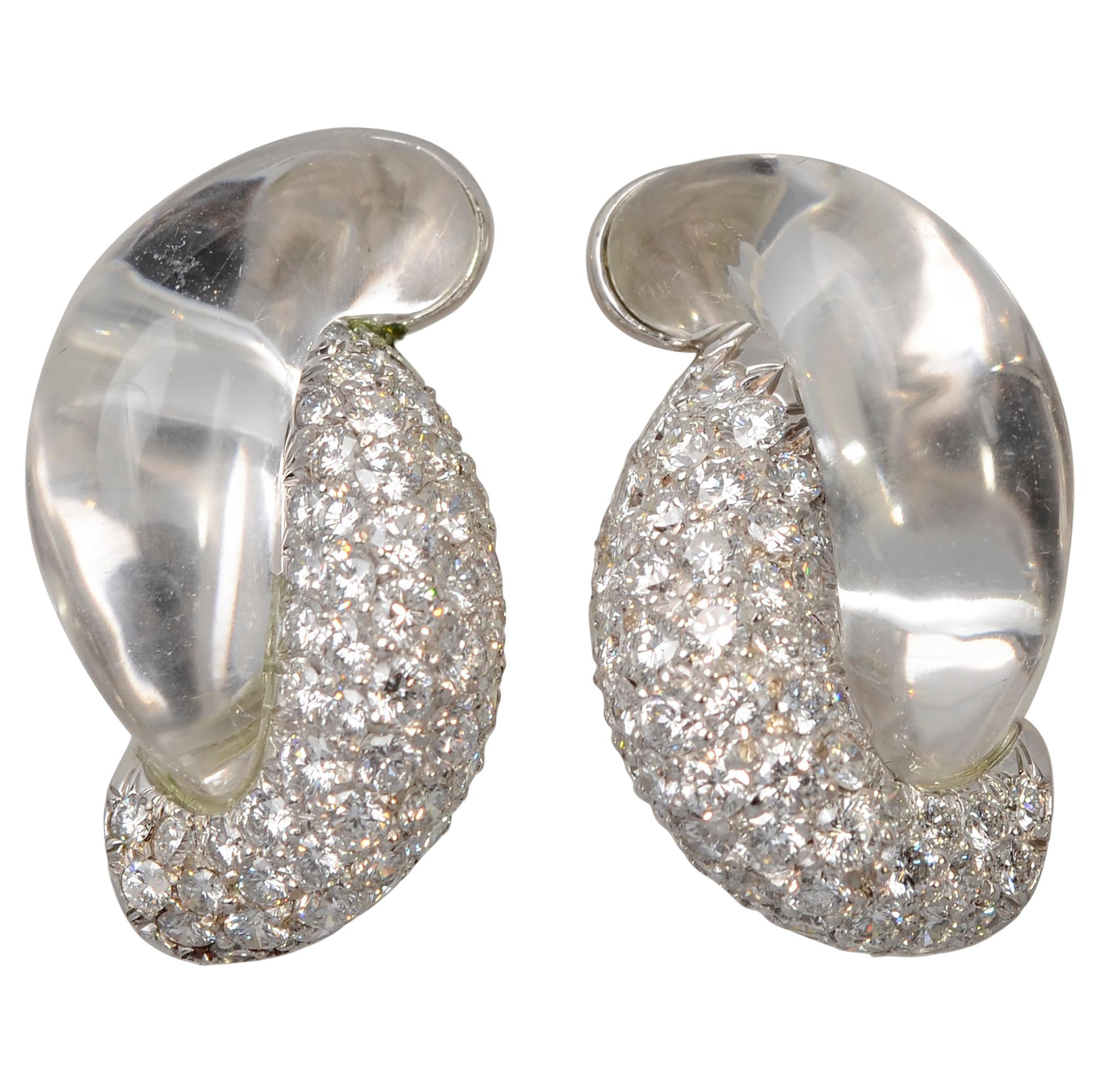 Seaman Schepps Diamond and Rock Crystal Half Link Earrings For Sale