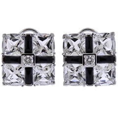 Seaman Schepps Diamond Crystal Onyx Gold Quad Earrings