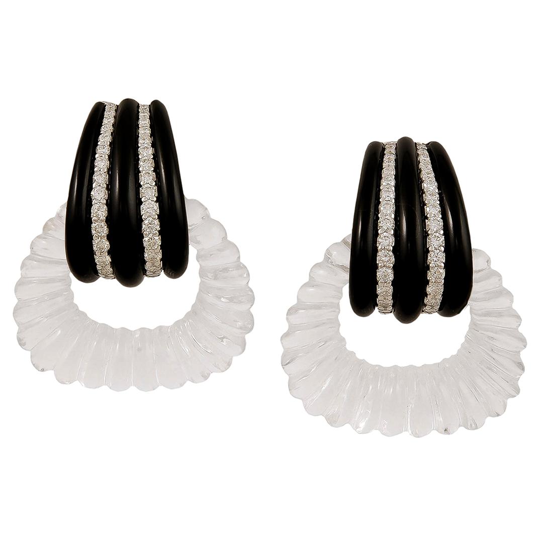 Seaman Schepps Boucles d'oreilles convertibles en cristal, onyx et diamants