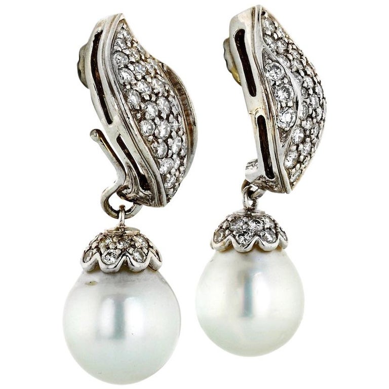 Seaman Schepps Diamond Pe 18 Karat White Gold Drop Earrings For Sale