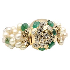Seaman Schepps Pulsera de oro de 14 quilates con varios diamantes, perlas y esmeraldas