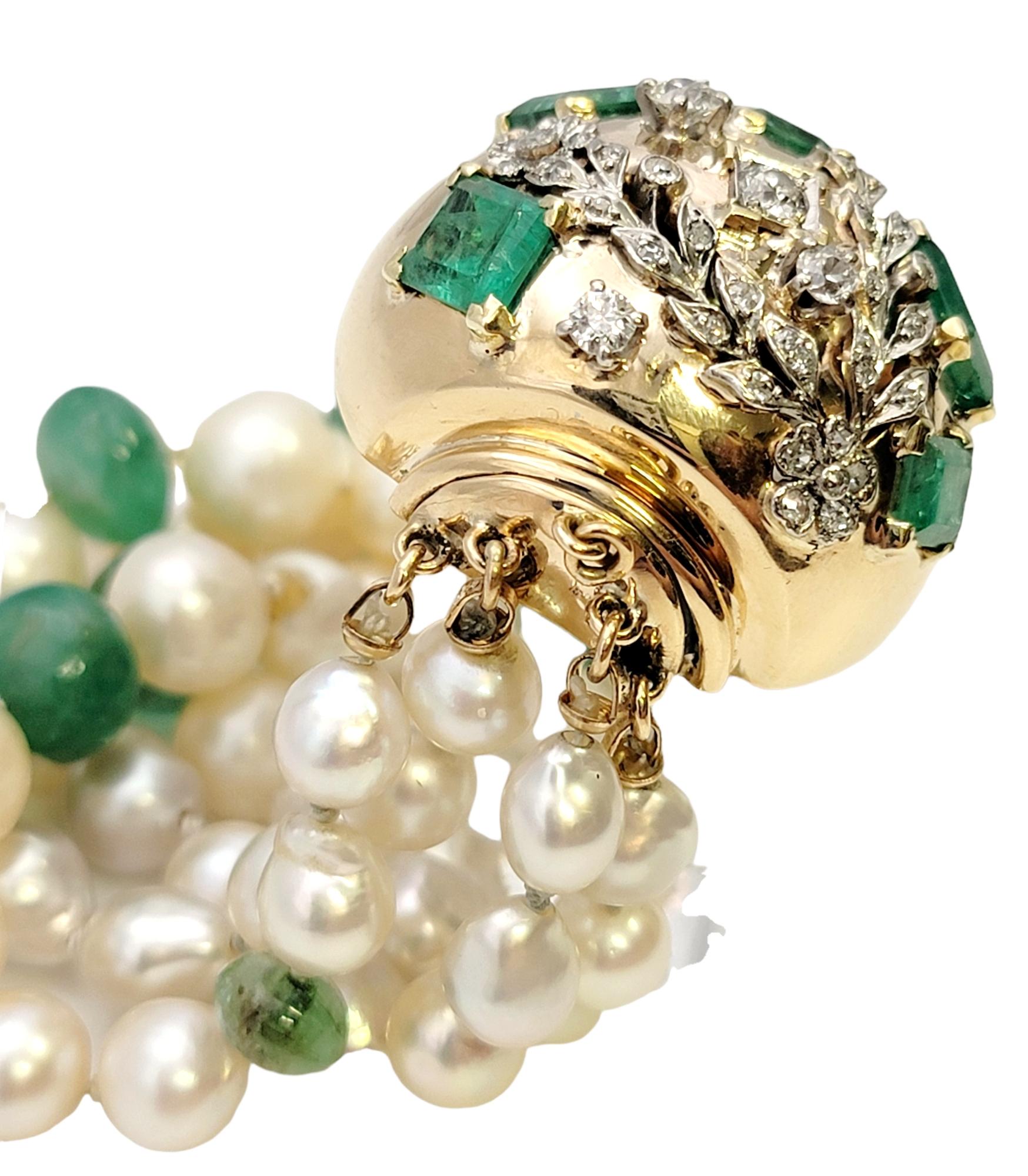 Bracelet Seaman Schepps en or 14 carats à plusieurs rangs de diamants, perles et émeraudes Pour femmes en vente