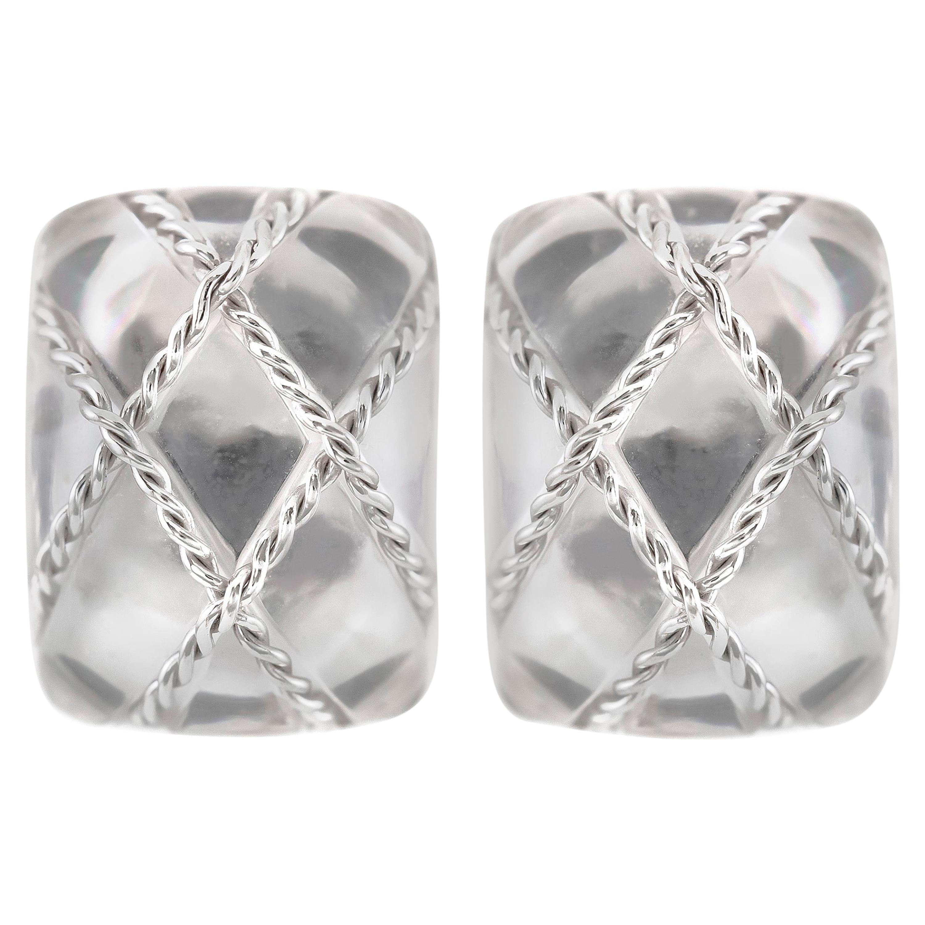 Boucles d'oreilles Seaman Schepps Grande cage carrée en or 18 carats et cristal de roche