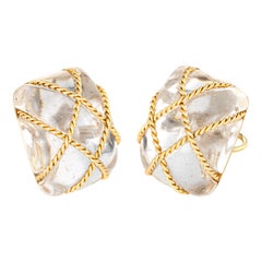 Seaman Schepps Earrings Rock Crystal 18k Gold Large Square Cage Vintage Jewelry