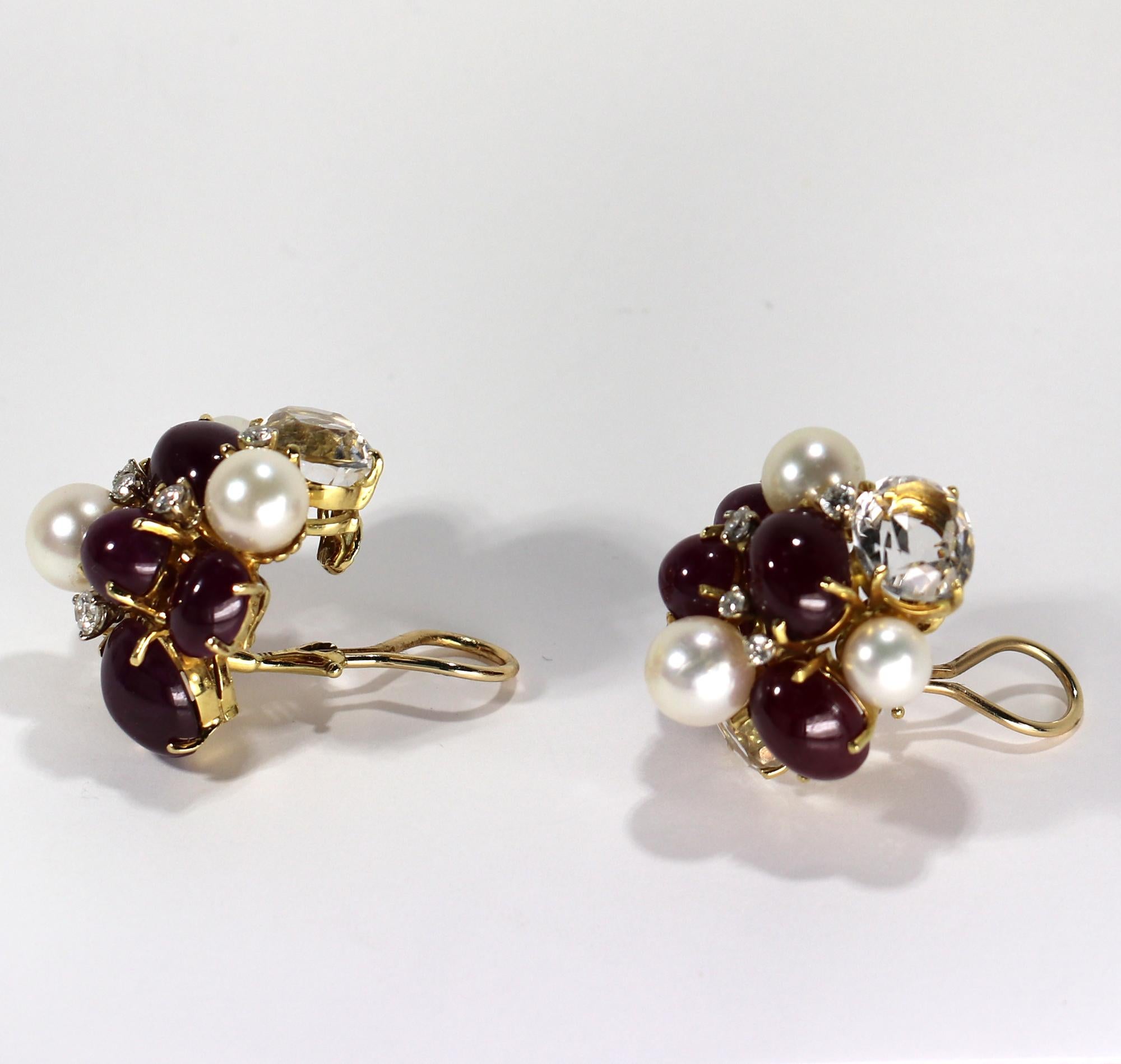 Seaman Schepps Bubble Earrings with Rubies Diamonds and Pearls In Good Condition In Palm Beach, FL