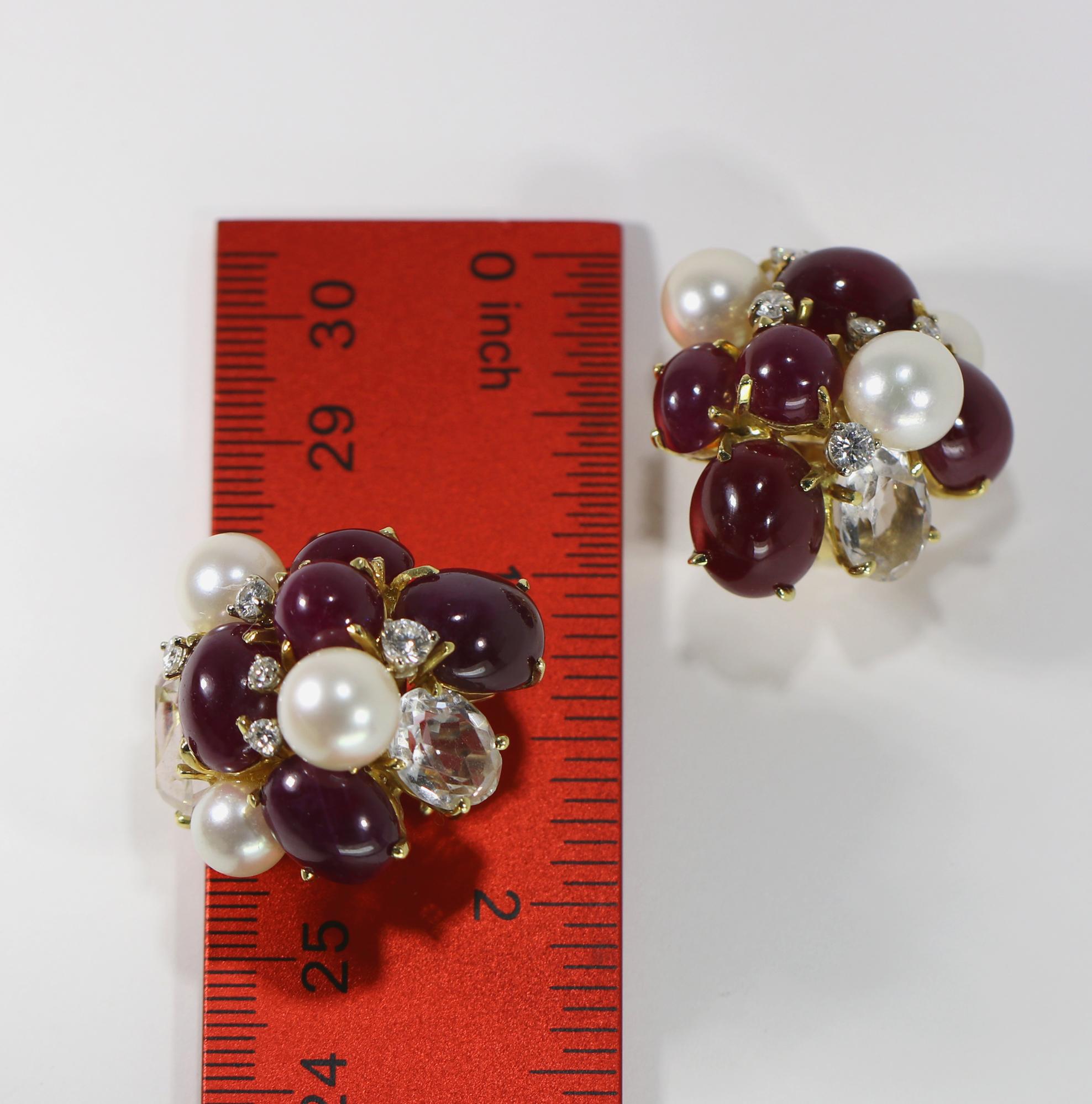 Seaman Schepps Bubble Earrings with Rubies Diamonds and Pearls 3