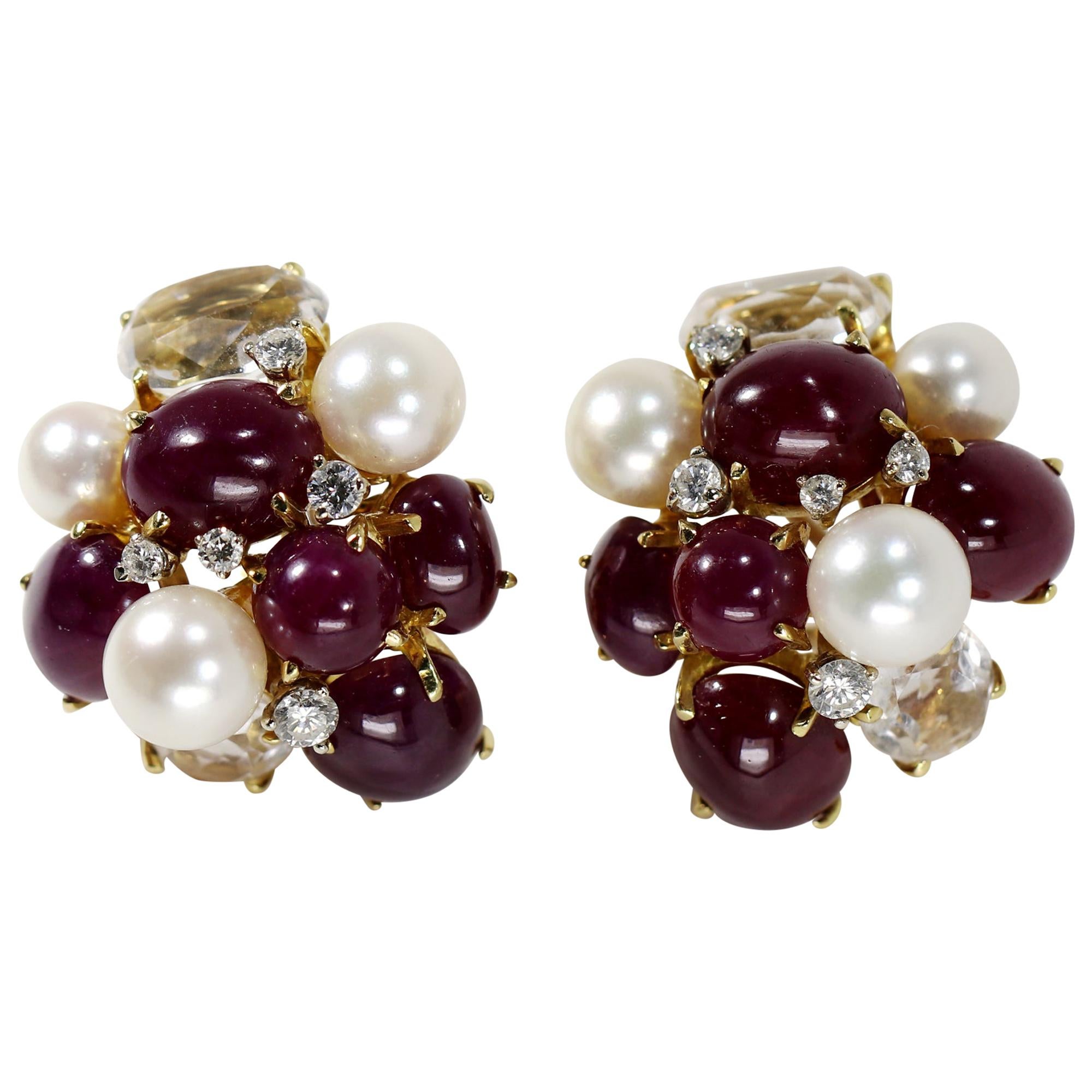 Seaman Schepps Bubble Earrings with Rubies Diamonds and Pearls