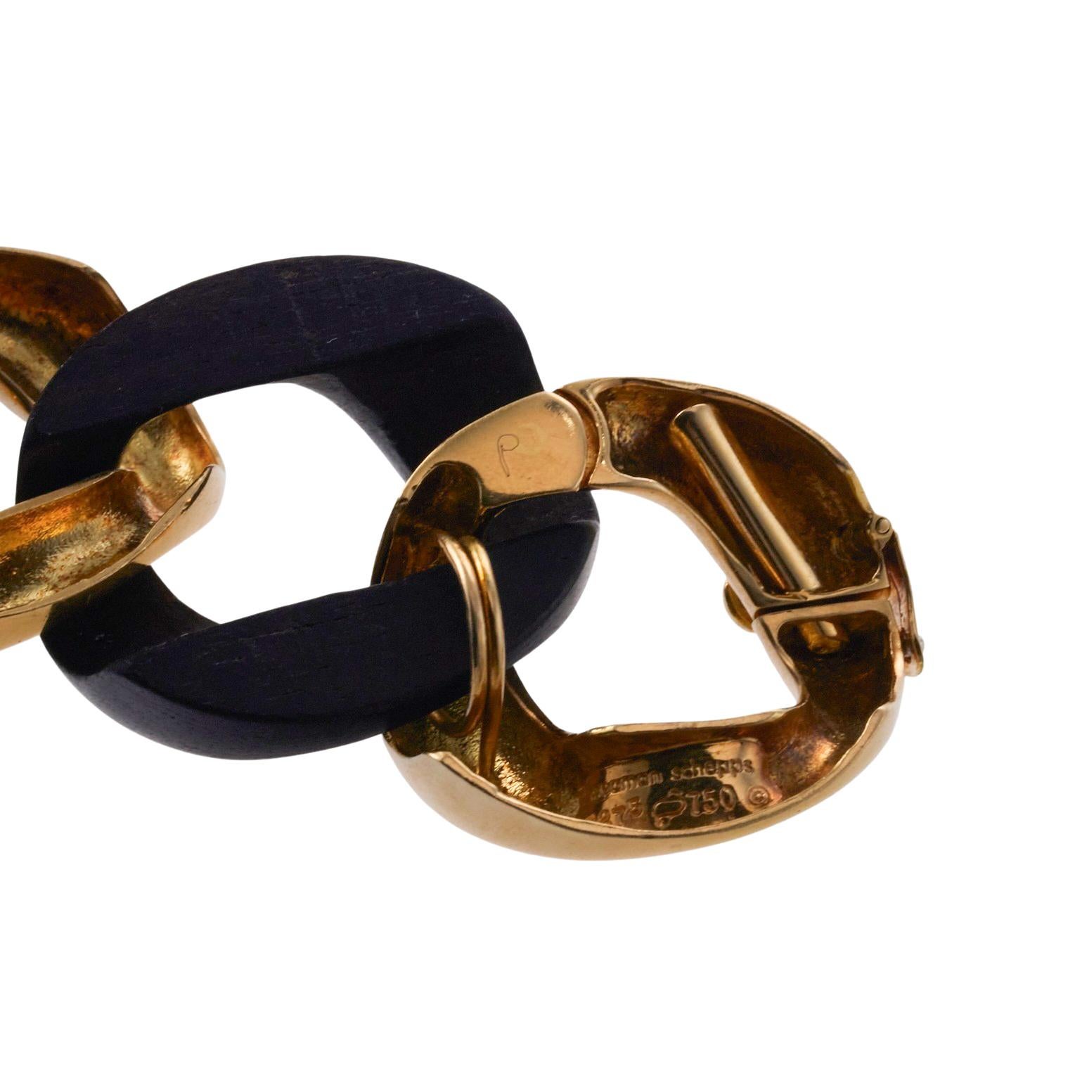 Women's Seaman Schepps Ebony Wood Gold Link Bracelet For Sale