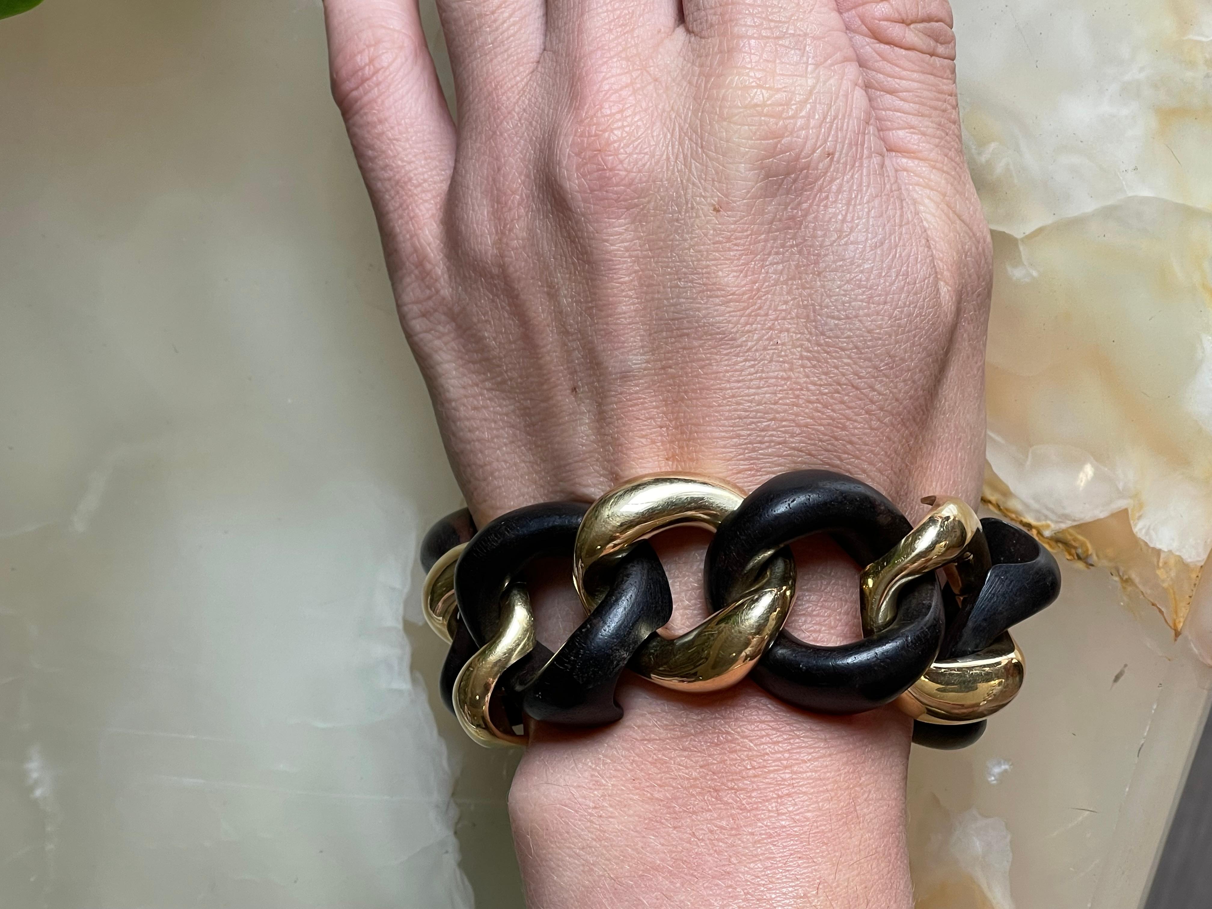 Seaman Schepps Ebony Wood Gold Link Bracelet For Sale 1
