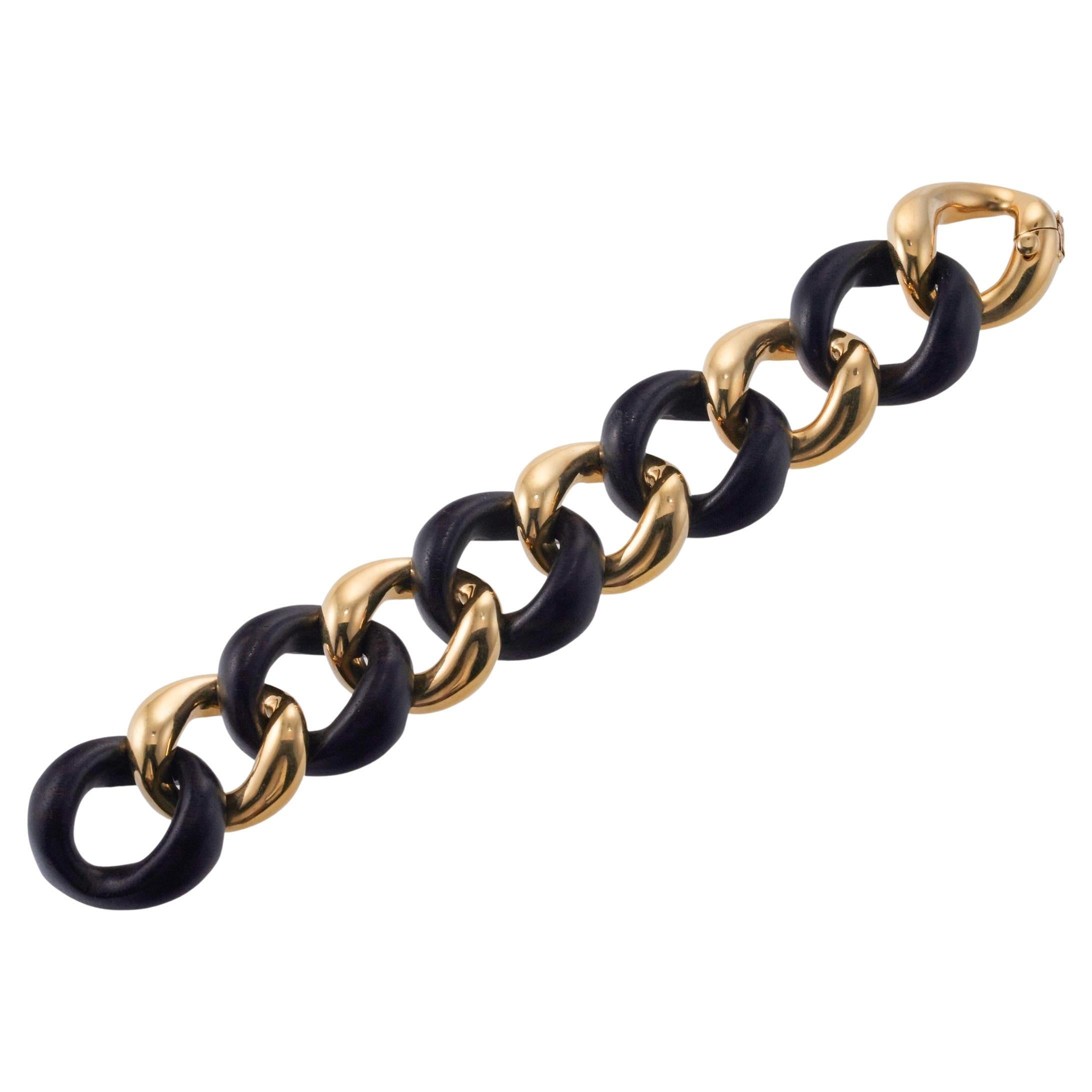 Seaman Schepps Ebony Wood Gold Link Bracelet For Sale