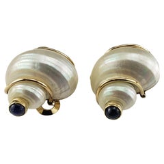Seaman Schepps Emerald and Sapphire Turbo Shell Clip On Earrings #18919