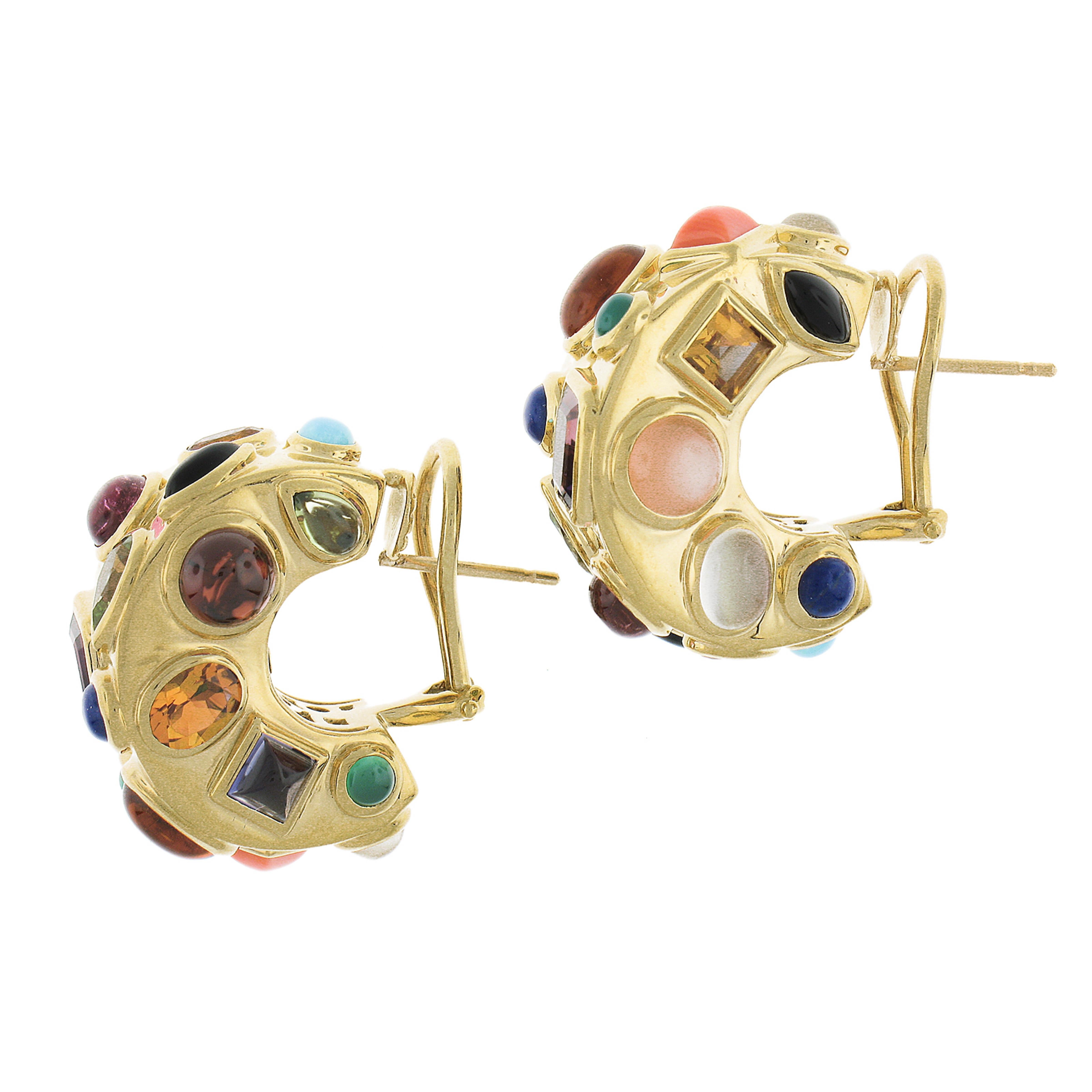 De las mujeres Seaman Schepps Pendientes de aro Omega con bisel de oro de 18 quilates y gemas multicolor en venta