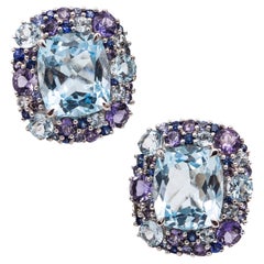 Seaman Schepps Gem Cluster Earrings in 18Kt Gold with 21.34 Ct Aquamarine & Gems