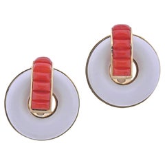 Seaman Schepps Giro Reversible Ceramic Coral Gold Doorknocker Earrings