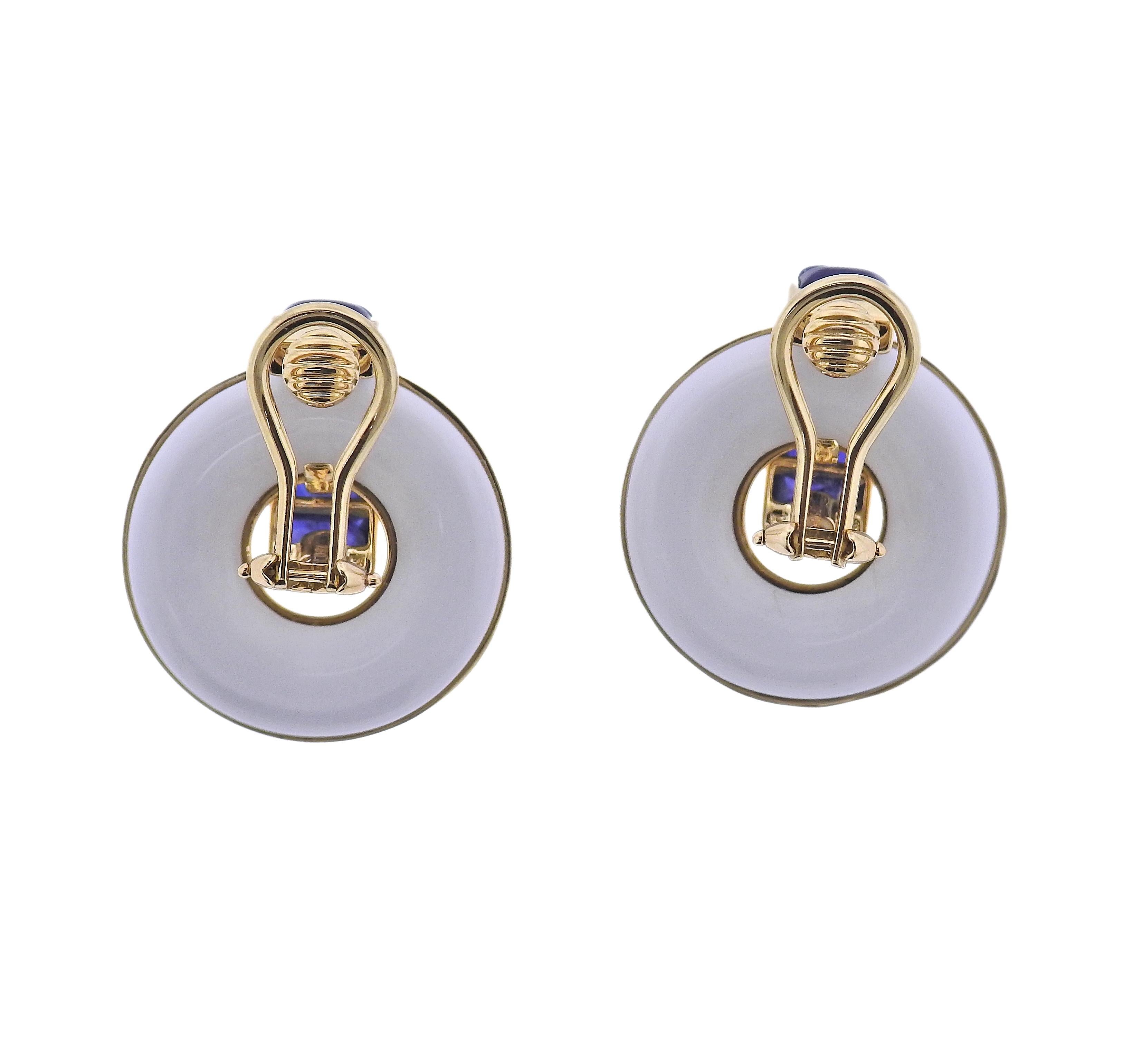 Seaman Schepps Giro Reversible Ceramic Sapphire Gold Doorknocker Earrings In New Condition For Sale In Lambertville, NJ