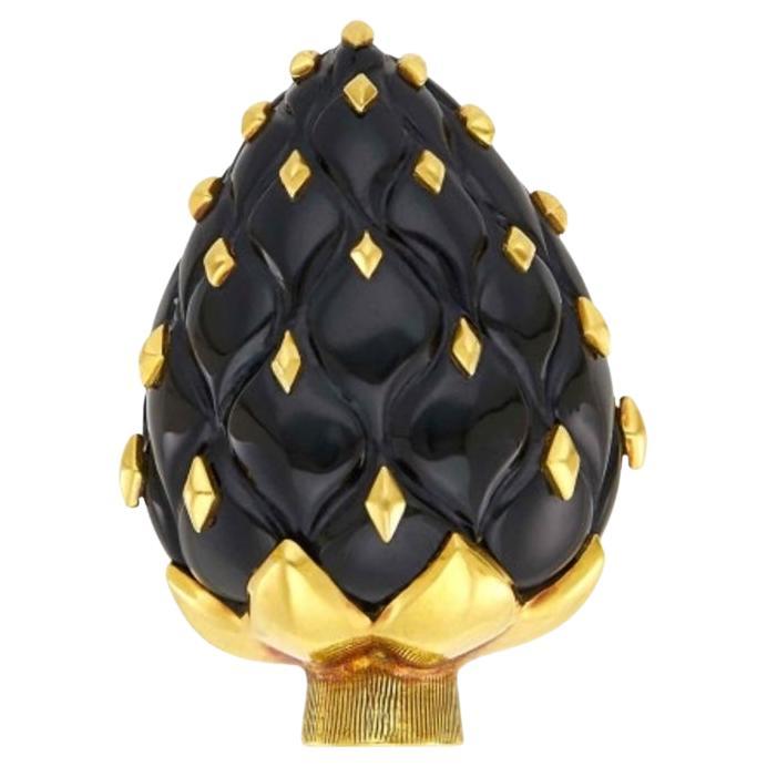 Seaman Schepps Gold and Black Onyx Artichoke Clip For Sale