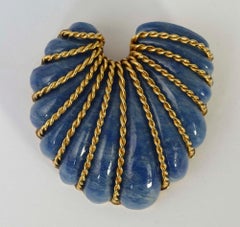 Seaman Schepps Gold and Sodalite Carved Shell Brooch