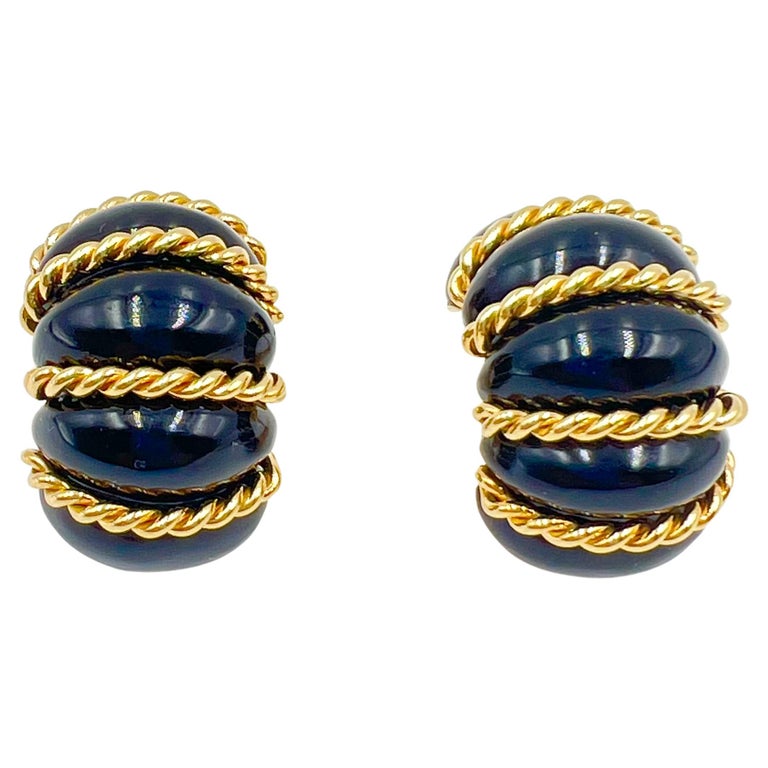 Seaman Schepps Gold Black Onyx Shrimp Earrings For Sale