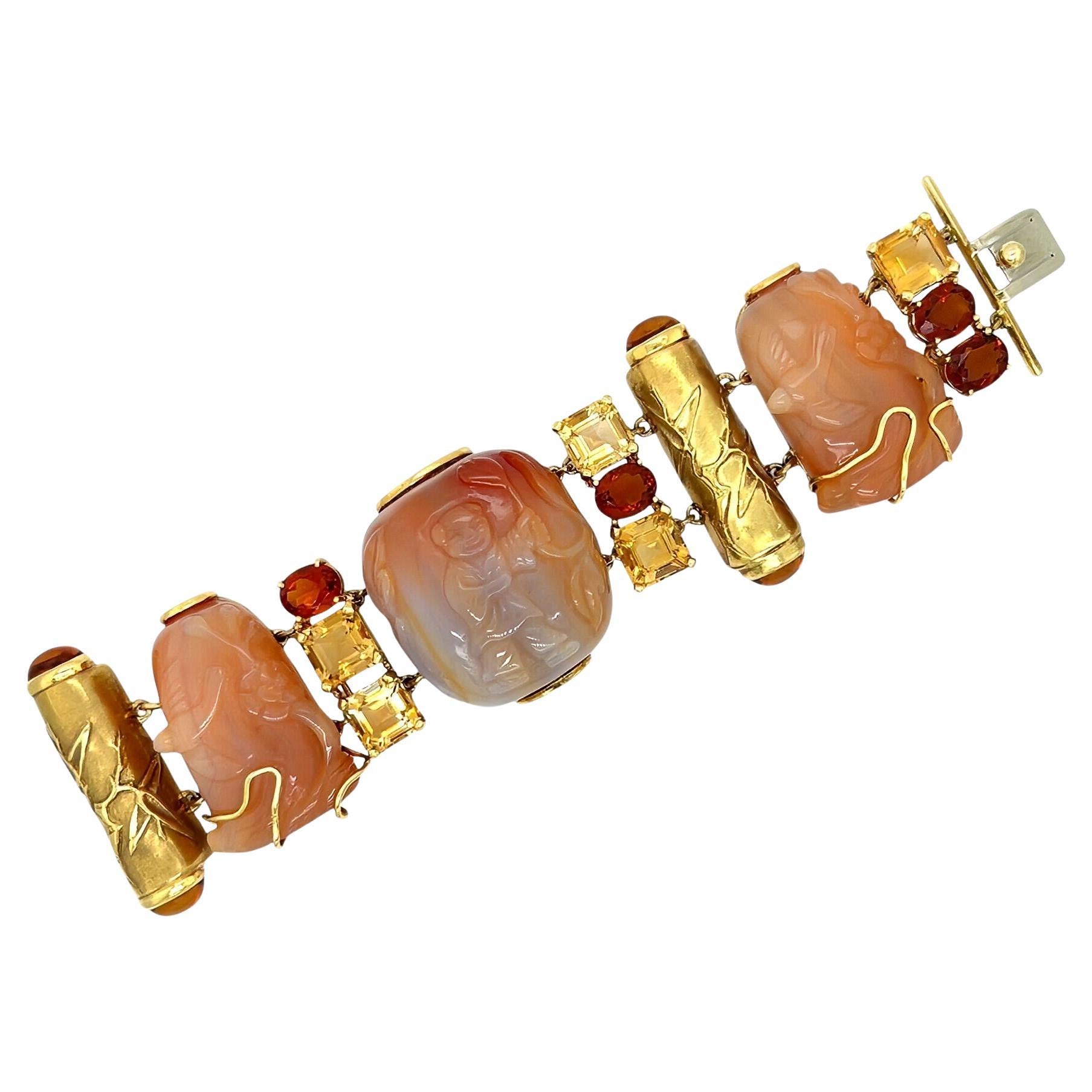 Seaman Schepps Bracelet bouteille de tabac à priser en or avec cornaline et citrine