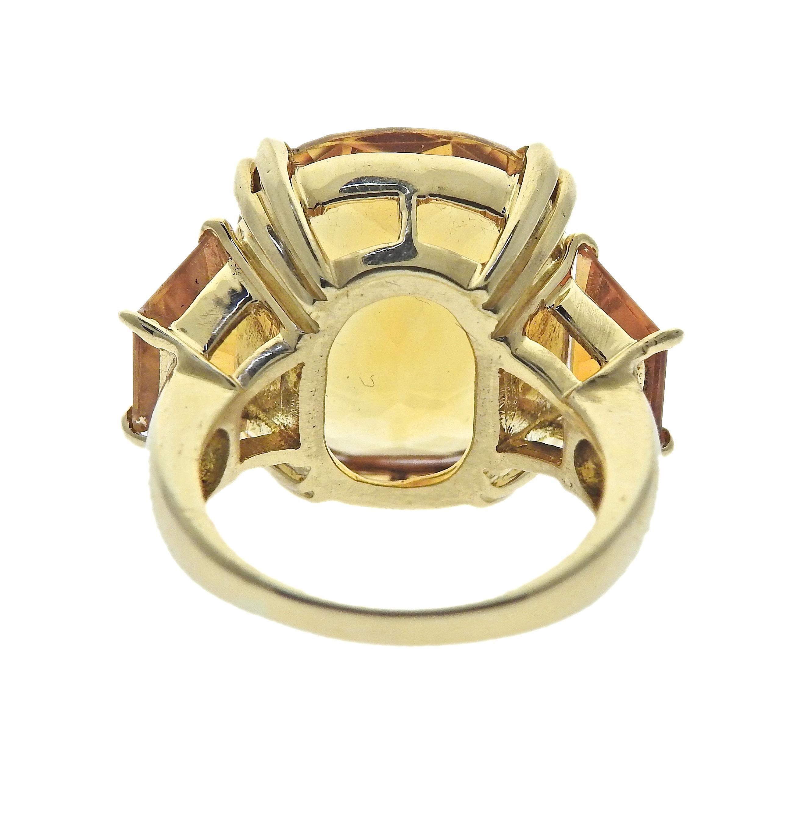 Seaman Schepps Gold Citrin-Ring mit drei Steinen (Kissenschliff) im Angebot