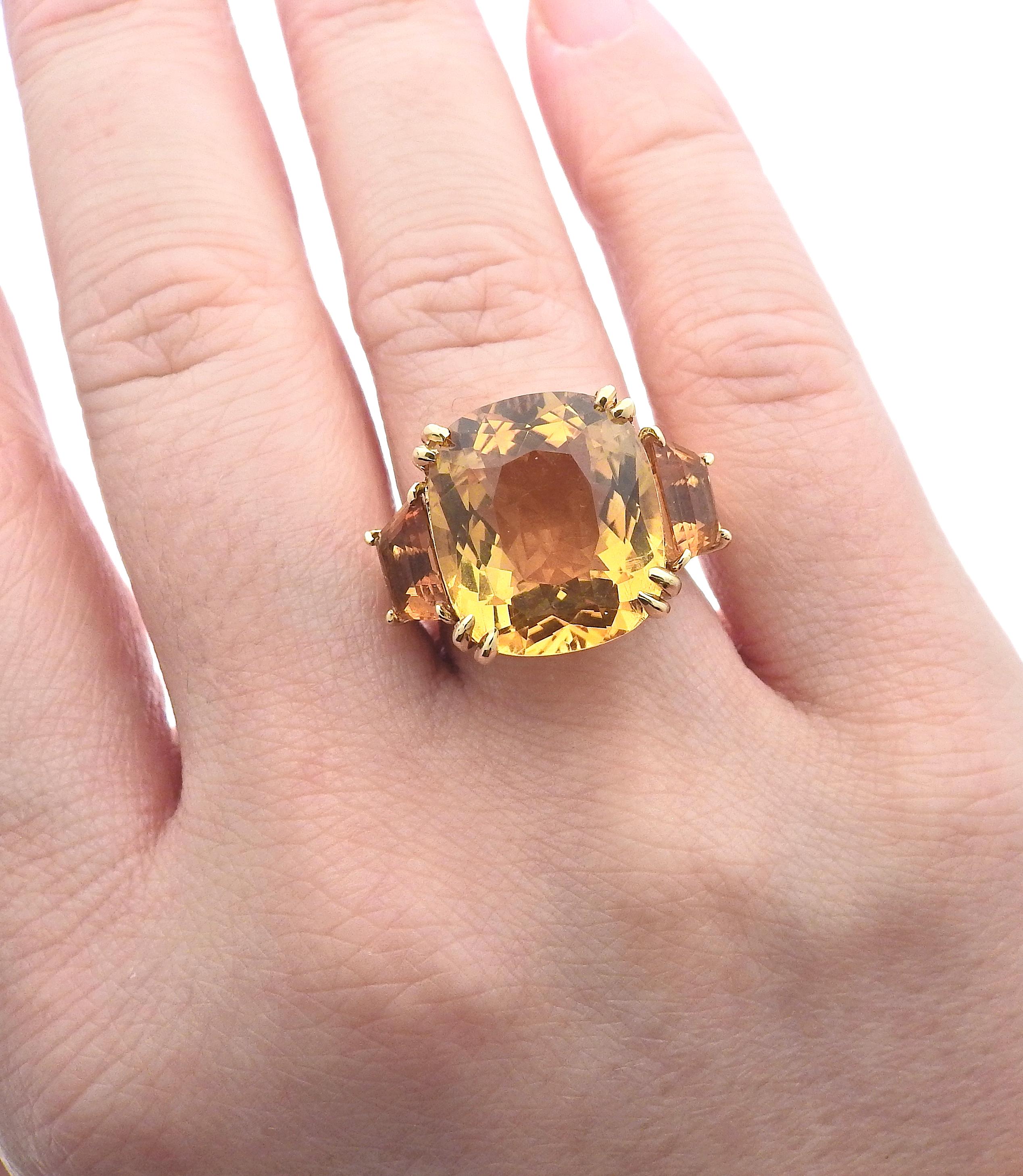 Seaman Schepps Gold Citrin-Ring mit drei Steinen Damen im Angebot