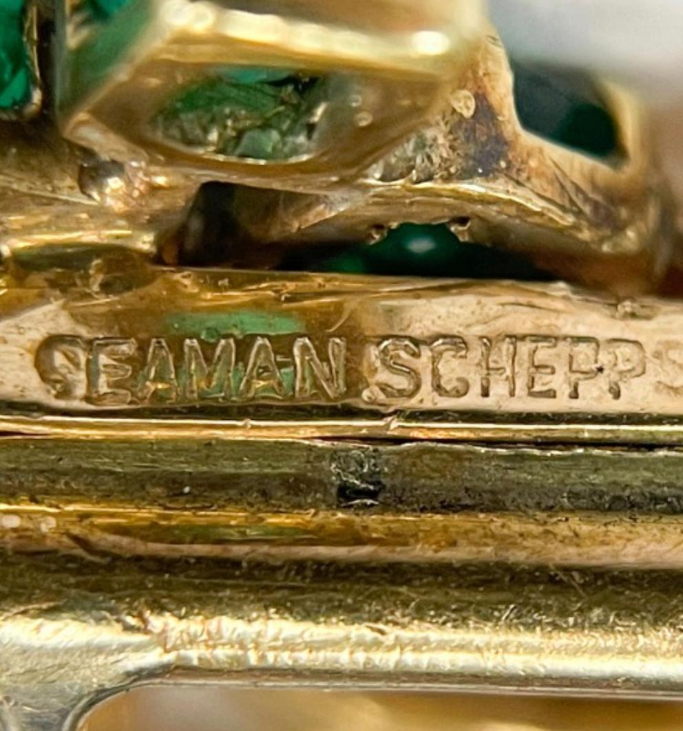 Seaman Schepps Gold, Diamond and Emerald Leaf Clip-Brooch In Good Condition For Sale In New York, NY