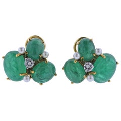 Seaman Schepps Gold Diamond Pearl Emerald Earrings