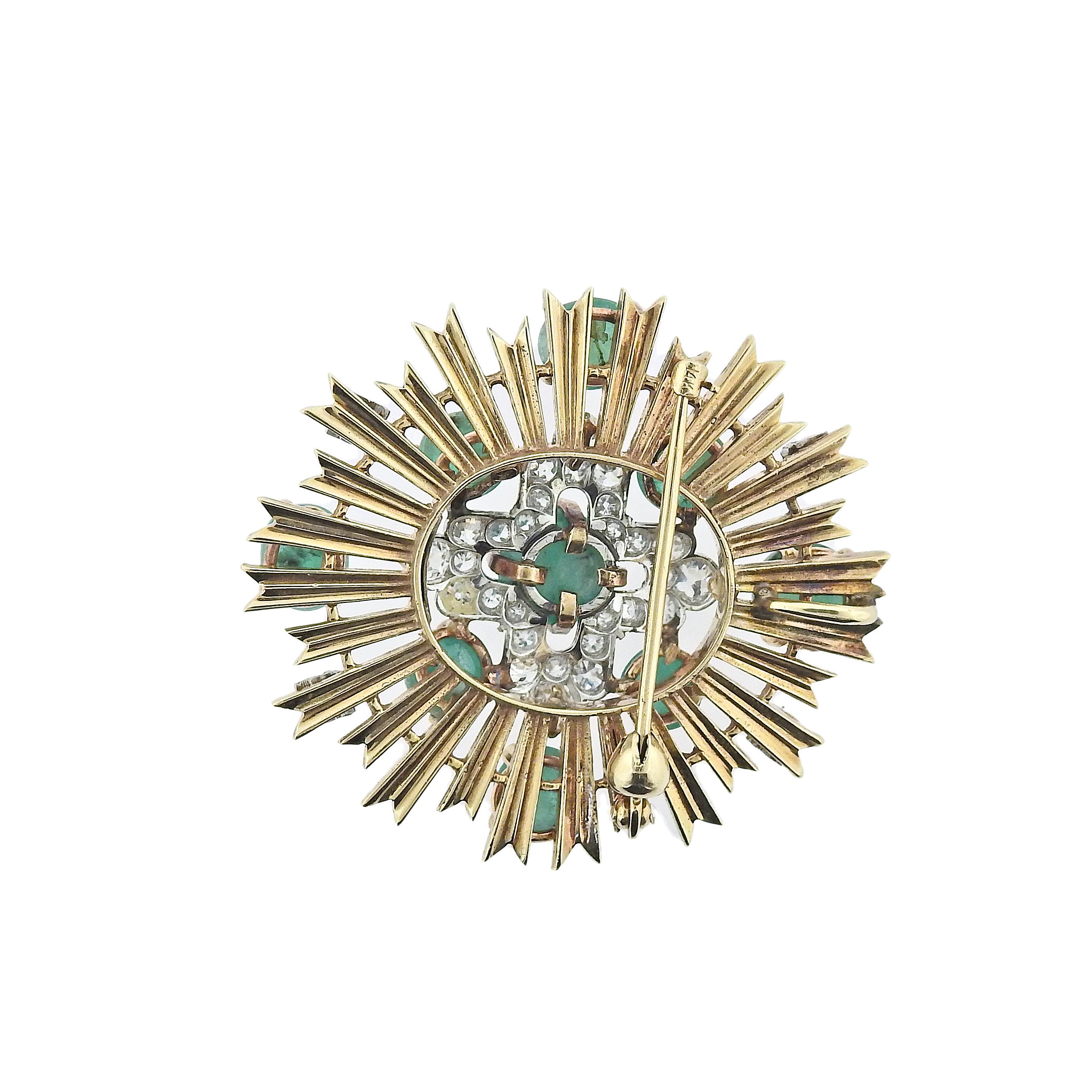 Cabochon Seaman Schepps Gold Emerald Diamond Brooch For Sale