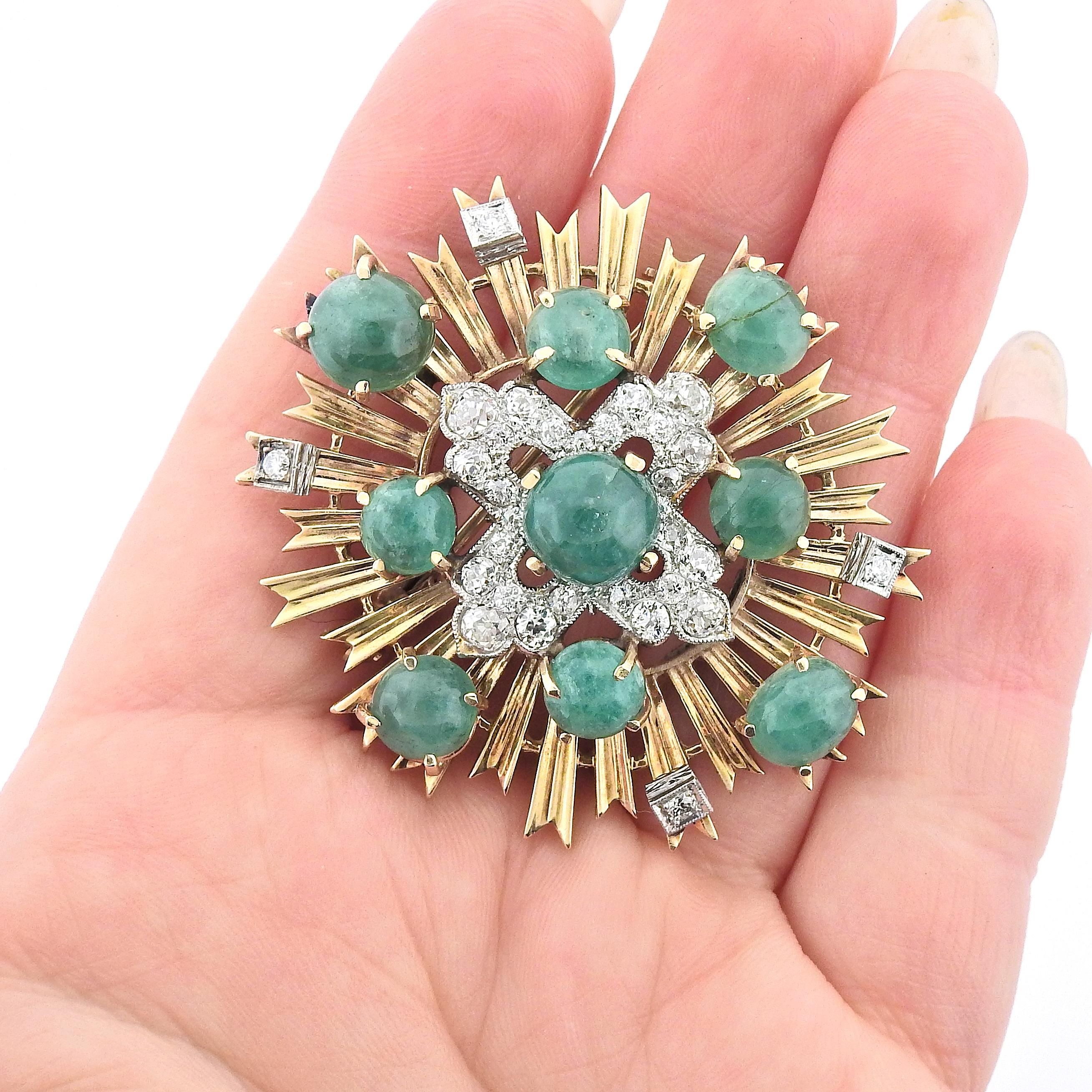 Women's Seaman Schepps Gold Emerald Diamond Brooch For Sale