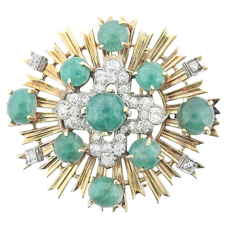 Seaman Schepps Gold Emerald Diamond Brooch For Sale at 1stDibs