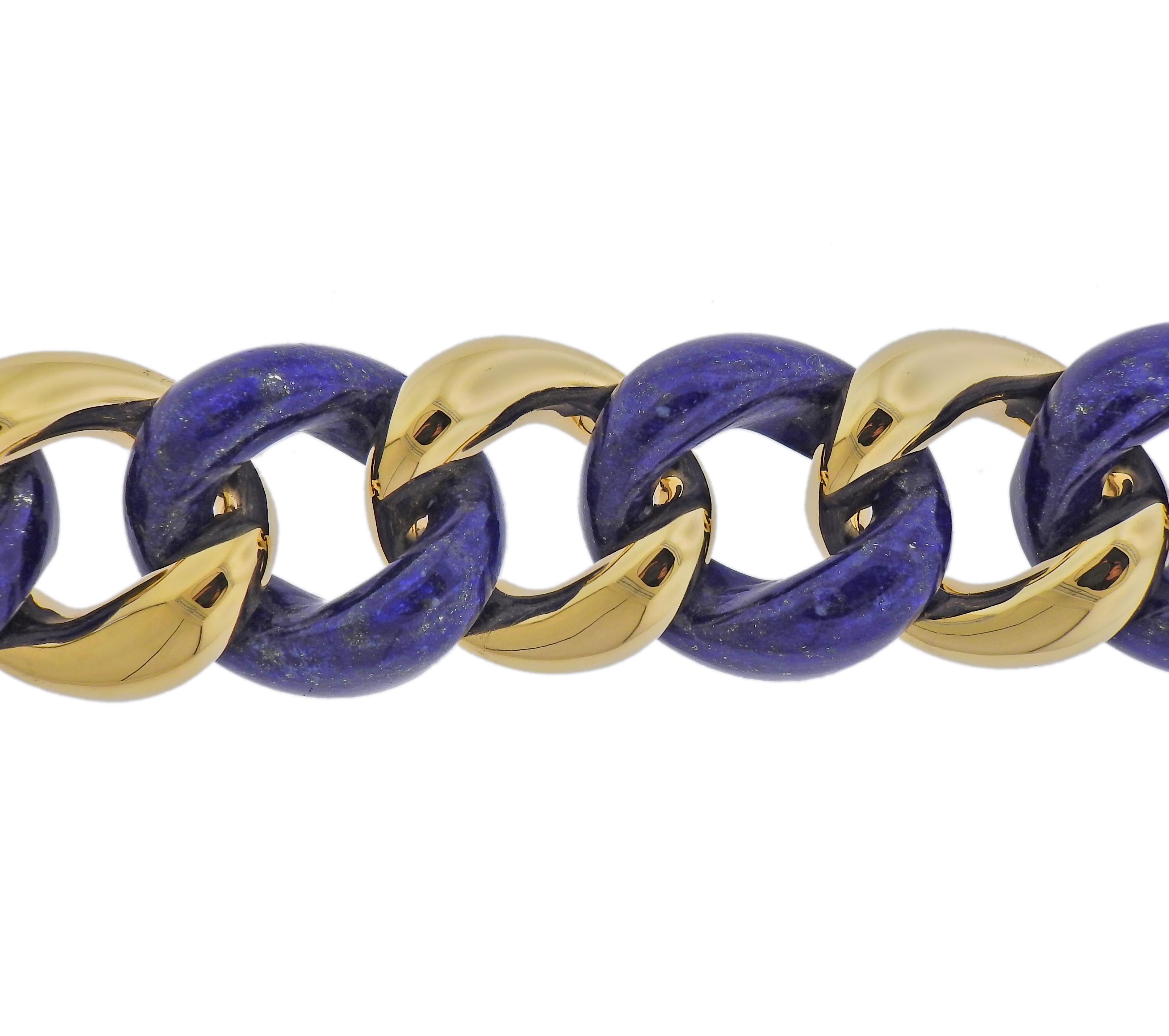 Brand new Seaman Schepps large link bracelet in 18k gold with lapis lazuli. Comes with box.  Bracelet is 7.75