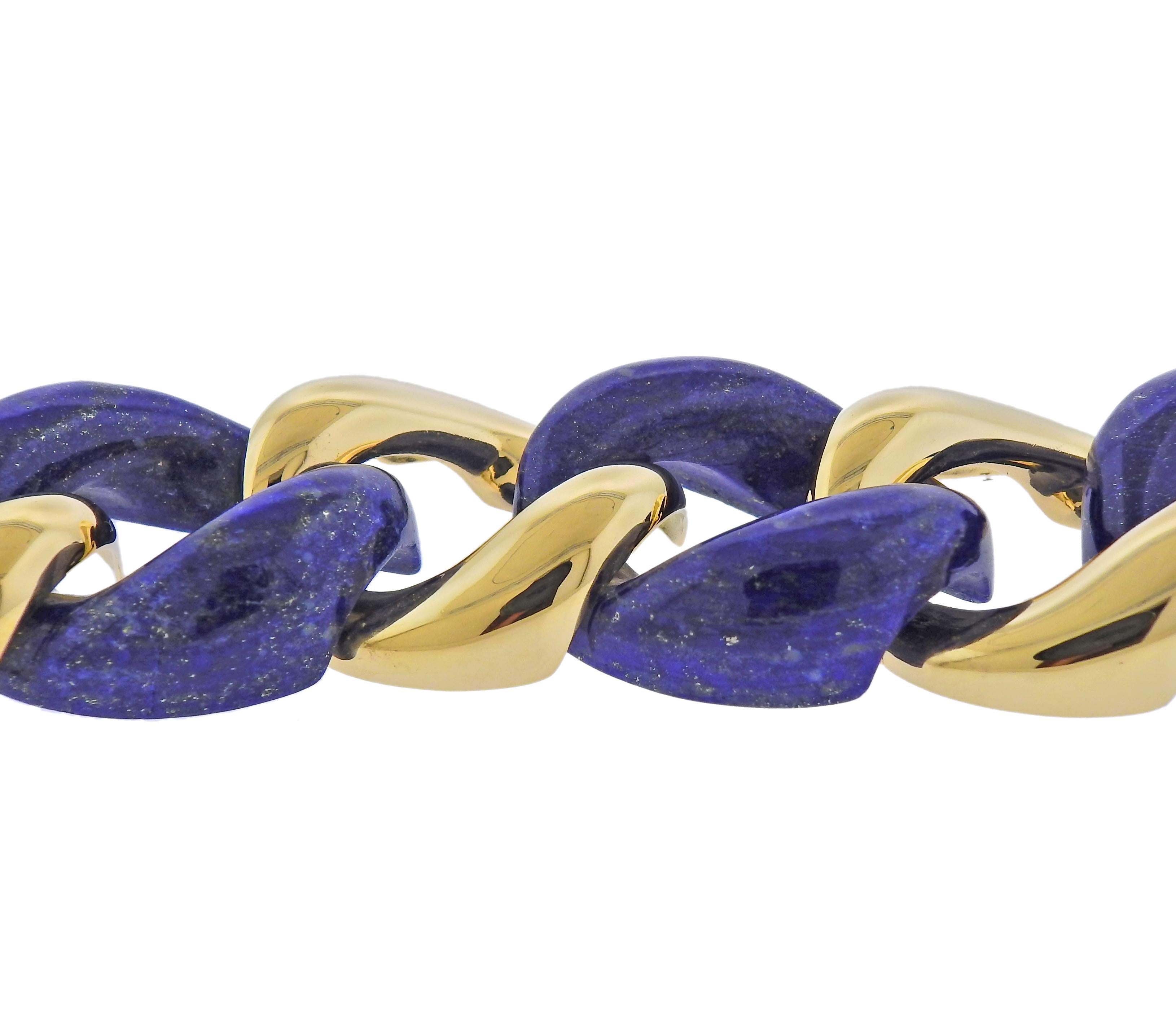 Seaman Schepps Gold Lapis Link Bracelet In New Condition For Sale In Lambertville, NJ