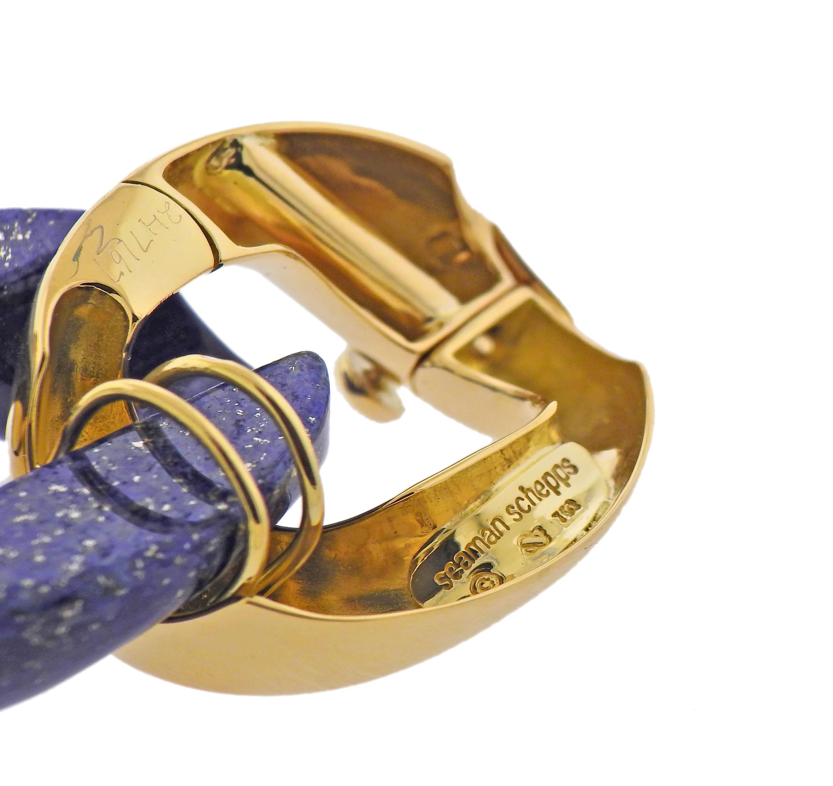 Women's Seaman Schepps Gold Lapis Link Bracelet For Sale