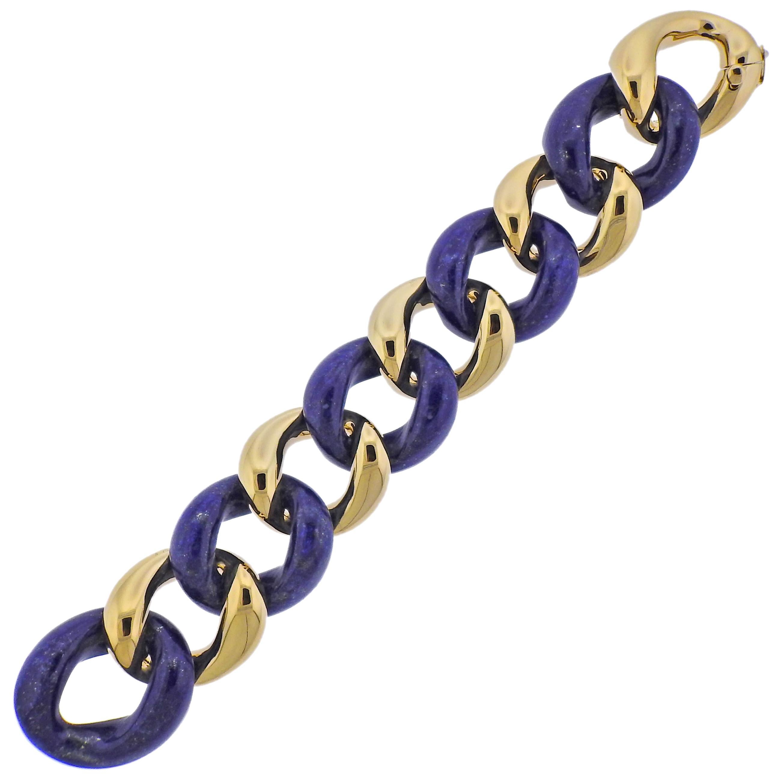 Seaman Schepps Gold Lapis Link Bracelet For Sale