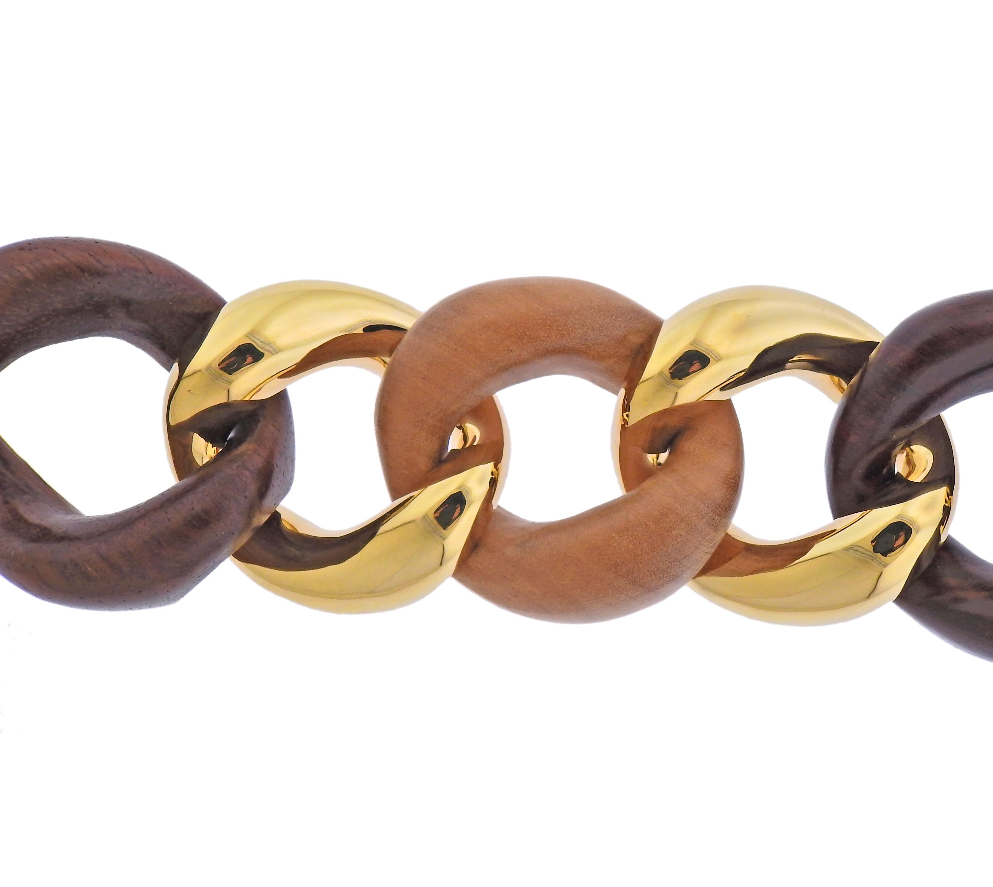Brandneues Seaman Schepps großes Gliederarmband in 18k Gold mit gemischtem Holz. Wird mit Box geliefert.  Armband id 8 1/8