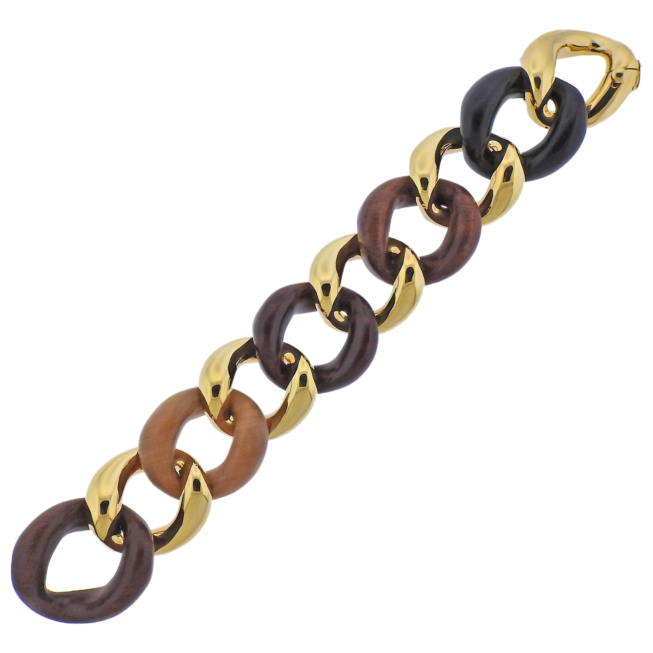 Seaman Schepps Gold Mixed Wood Link Bracelet For Sale